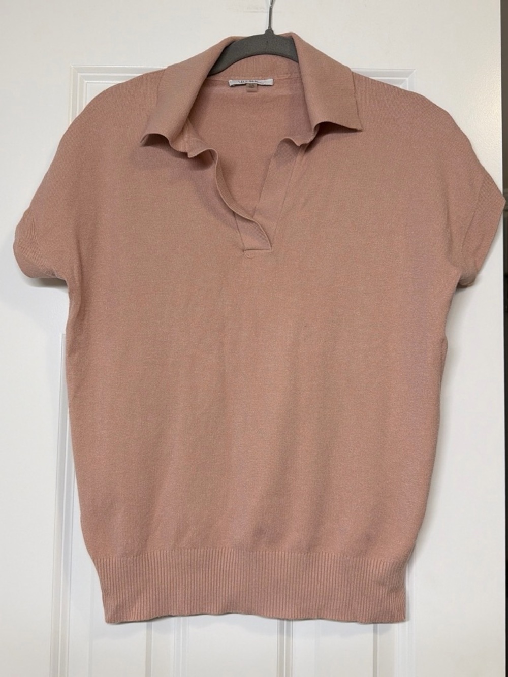 Vila Milano Short Sleeve Polo Knit Top in Dusty Rose